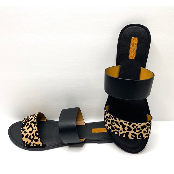 ✨MY #1 SELLERS✨NIB:Tan/Black Leopard Two Strap Slide On Summer Sandals - Picture 2 of 3